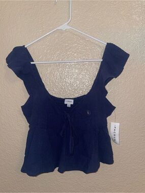 La Hearts Navy Tie-Front Peplum Crop Top Pacsun